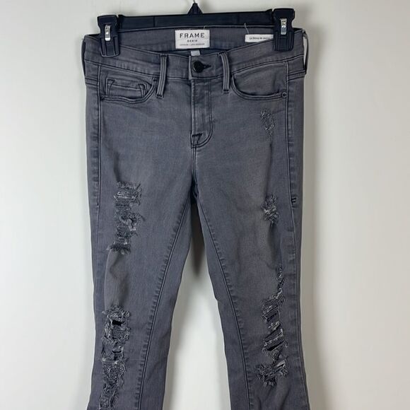 𝅺FRAME Denim Le Skinny de Jeanne Grey Shred - Picture 4 of 13